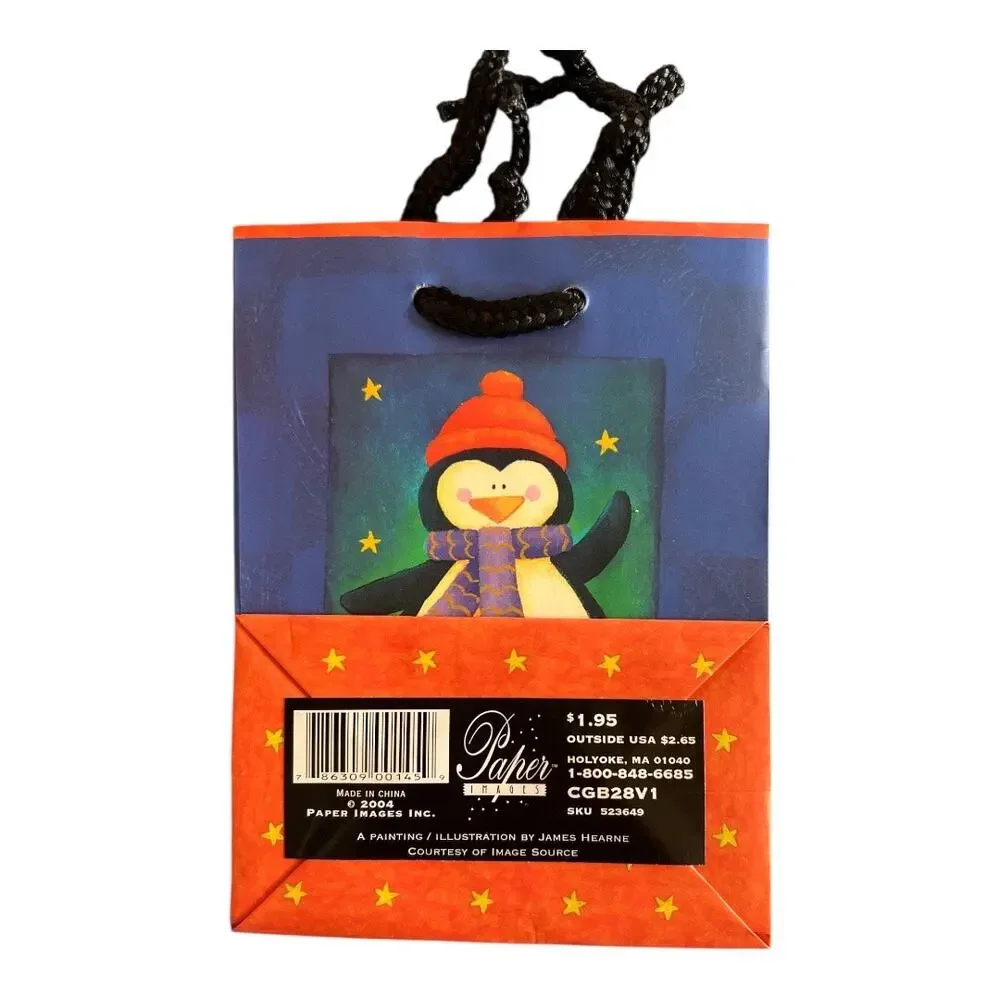 Vintage Penguin Christmas Mini Gift Bags Lot of 12 With Tags 6x4 Blue Vertical